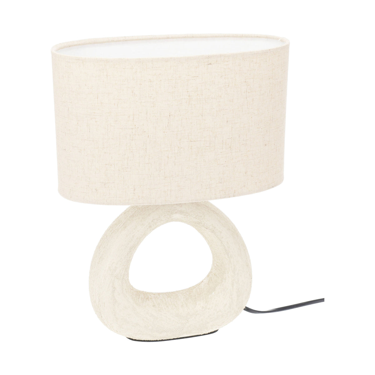 Lámpara de mesa gres con pantalla lino arena E14 40W H34cm
