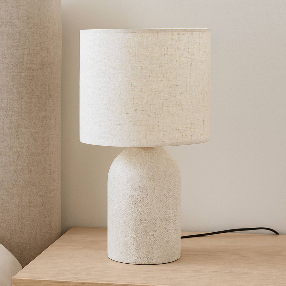 Lámpara de mesa gres con pantalla lino blanco roto E14 40W H46cm (3)