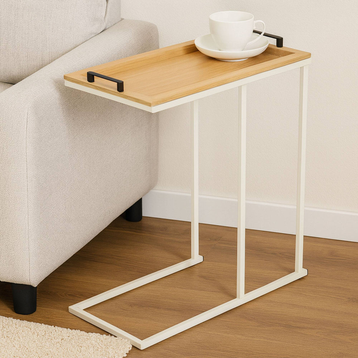Mesa auxiliar con bandeja extraíble Blanco 45x28x59cm (4)