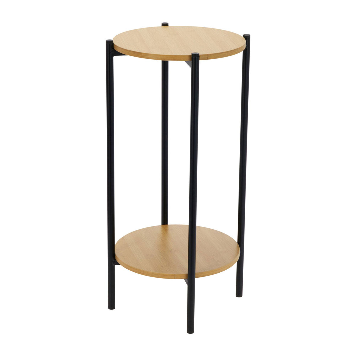 Mesa auxiliar 2 niveles metal negro tablero MDF Ø31x61 cm