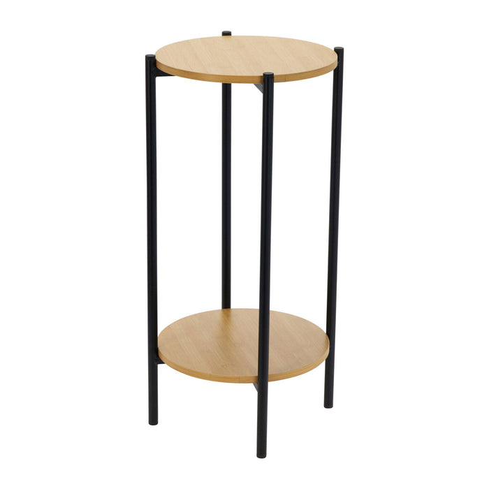 Mesa auxiliar 2 niveles metal negro tablero MDF Ø31x61 cm