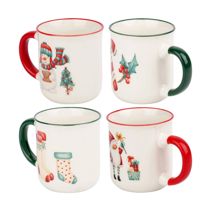 Set 4 tazas porcelana 200ml diseño navideño rojo Ø7,5cm