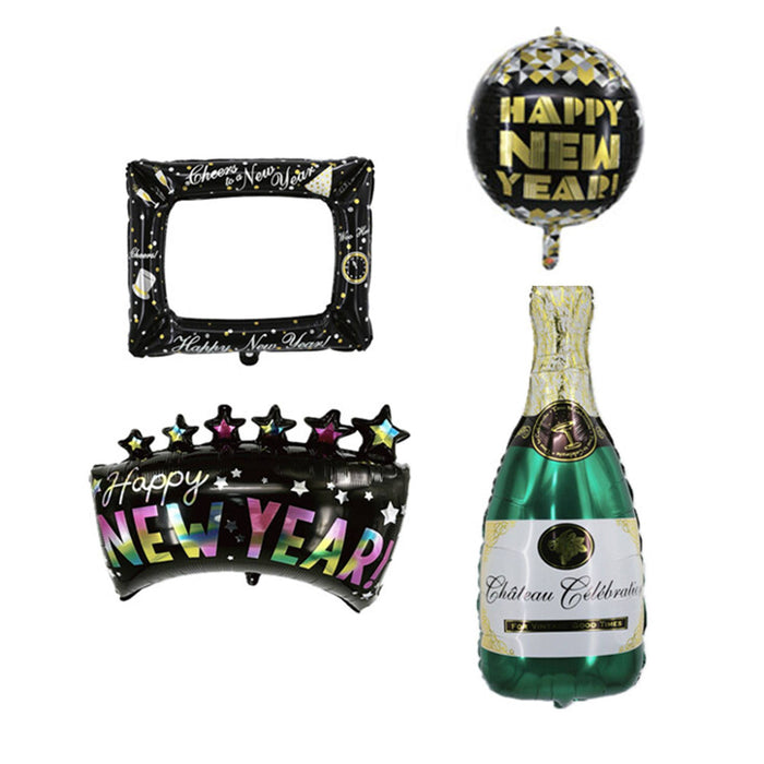 Set globos Año Nuevo marco 40cm banner champagne 83cm