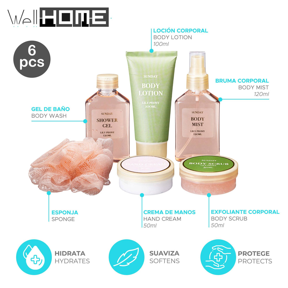 Set baño 6 pzs gel bruma loción exfoliante bolsa cosmét (2)