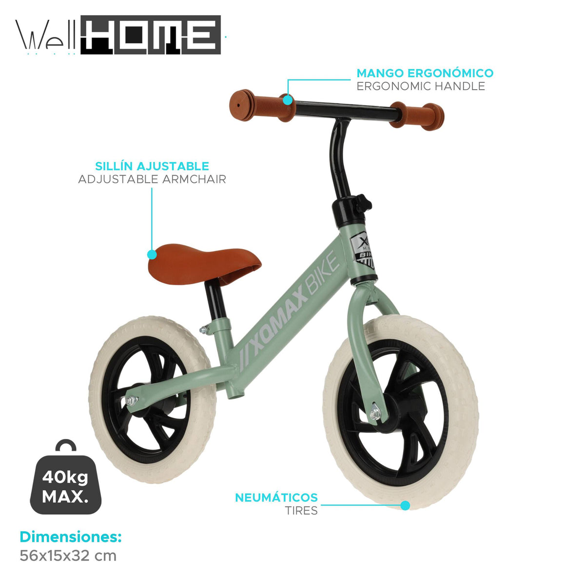 Bicicleta infantil 12'' Verde mate EVA sillín ajustable (2)
