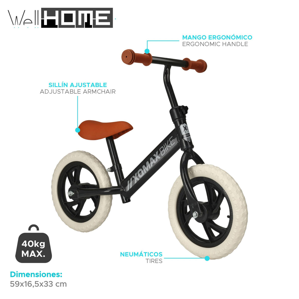 Bicicleta infantil 12'' Negro mate EVA sillín ajustable (2)