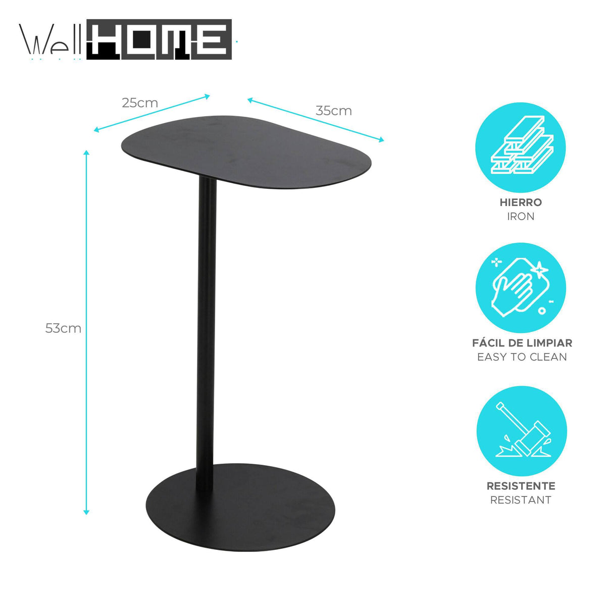 Mesa auxiliar orgánica metal negro 35x25x53 cm (2)
