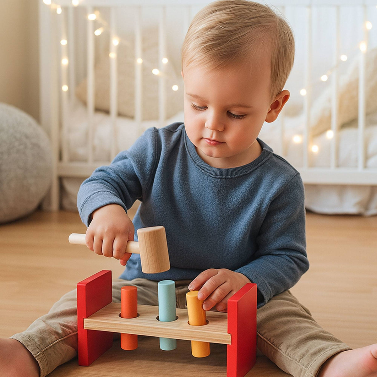 Banco martillos infantil madera pino 6 palos 22x7x11cm (4)