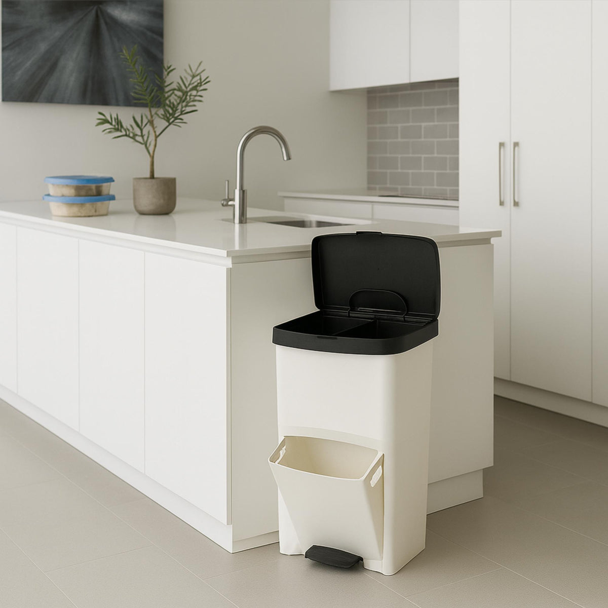 Cubo reciclaje 70L 2 compartimentos vertical Blanco 76cm (4)