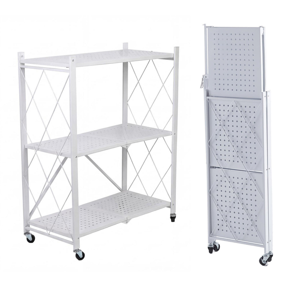 Estantería plegable 3 estantes ruedas sin montaje Blanco