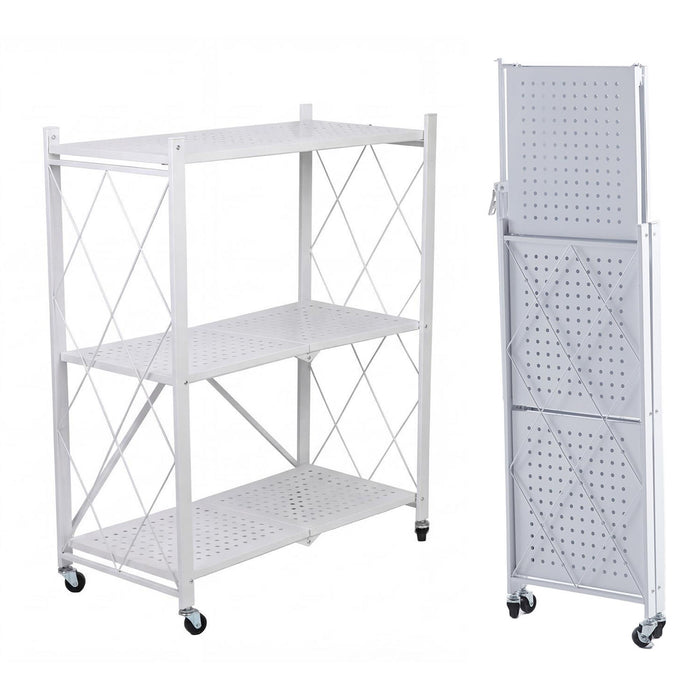 Estantería plegable 3 estantes ruedas sin montaje Blanco