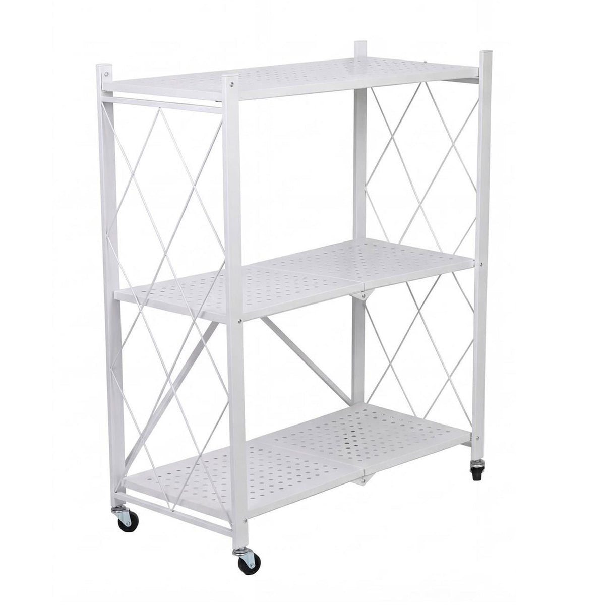 Estantería plegable 3 estantes ruedas sin montaje Blanco (13)