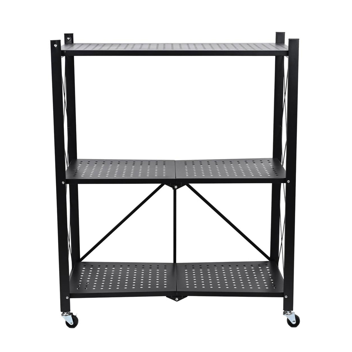 Estantería plegable 3 estantes ruedas sin montaje Negro (7)