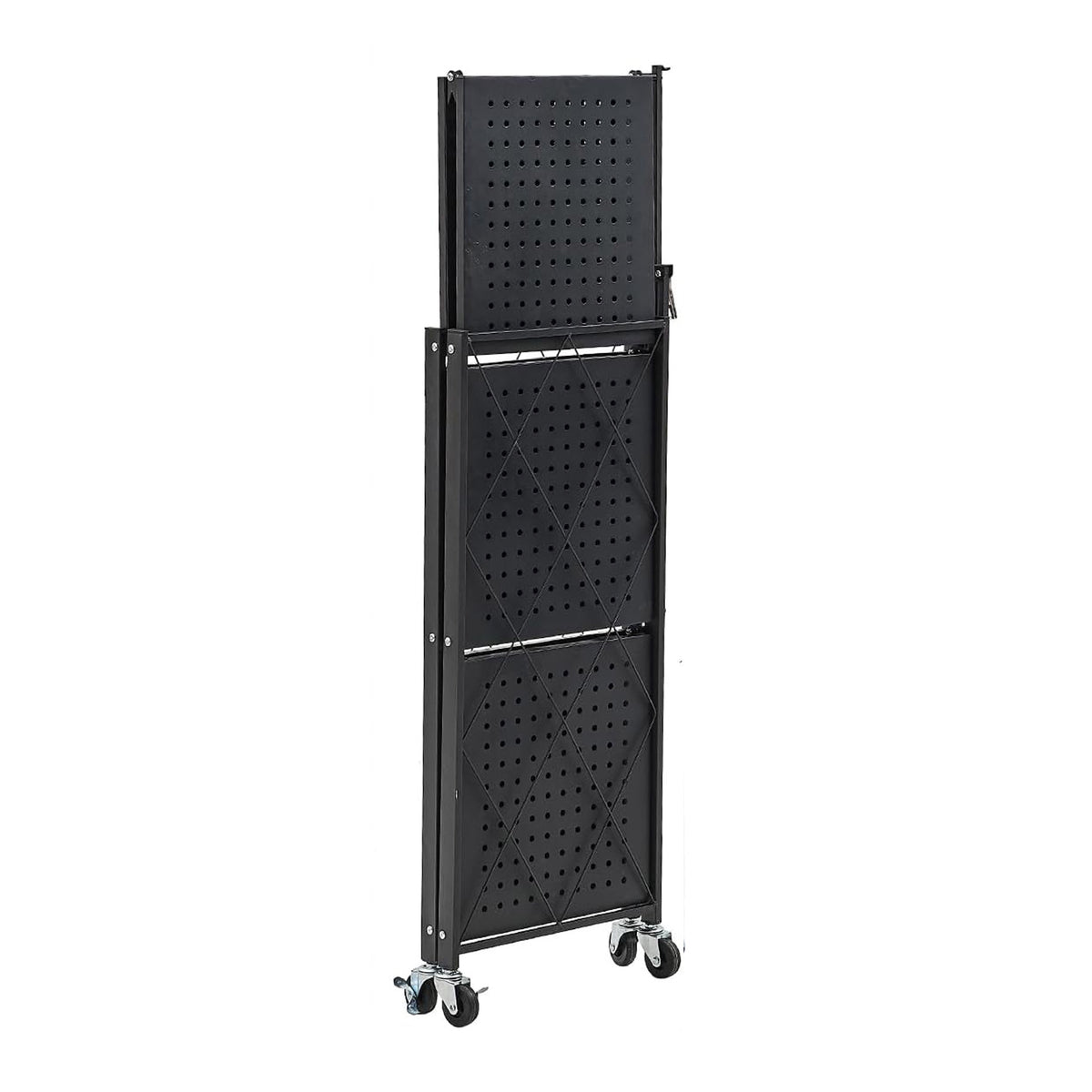 Estantería plegable 3 estantes ruedas sin montaje Negro (12)