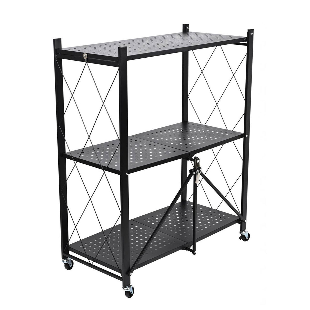 Estantería plegable 3 estantes ruedas sin montaje Negro (13)