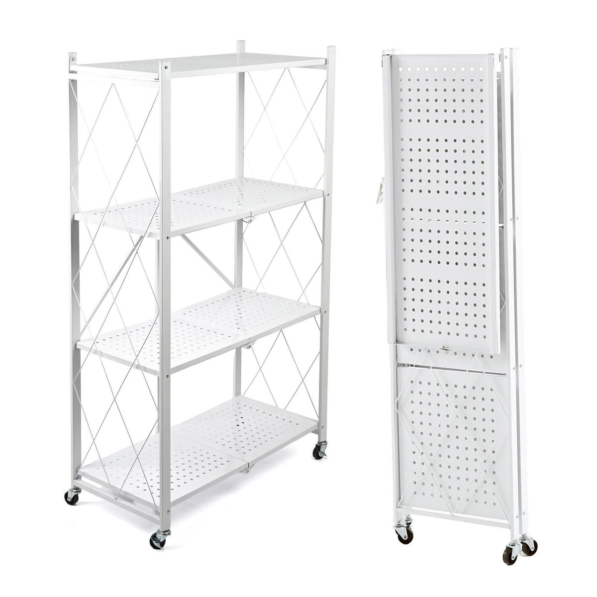 Estantería plegable 4 estantes ruedas sin montaje Blanco