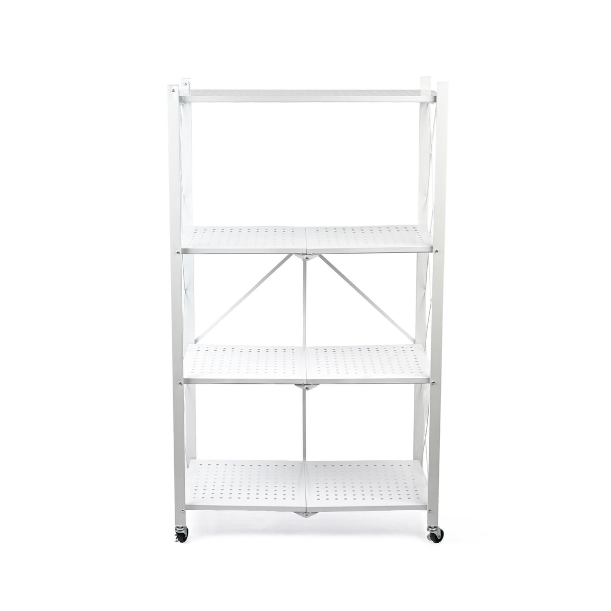 Estantería plegable 4 estantes ruedas sin montaje Blanco (7)