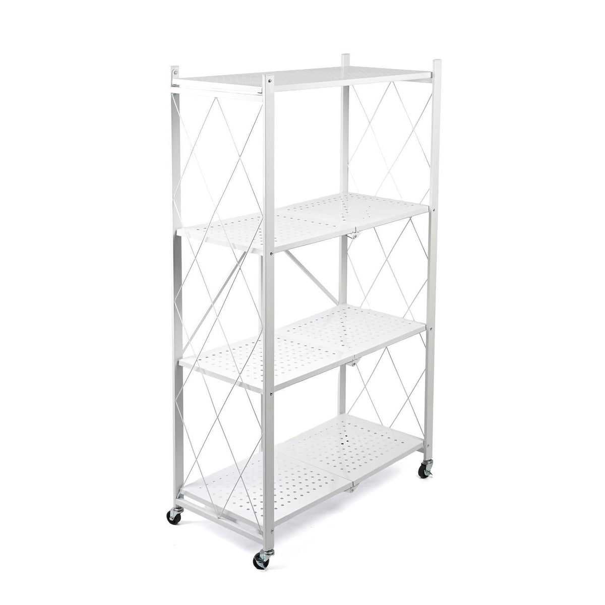 Estantería plegable 4 estantes ruedas sin montaje Blanco (13)