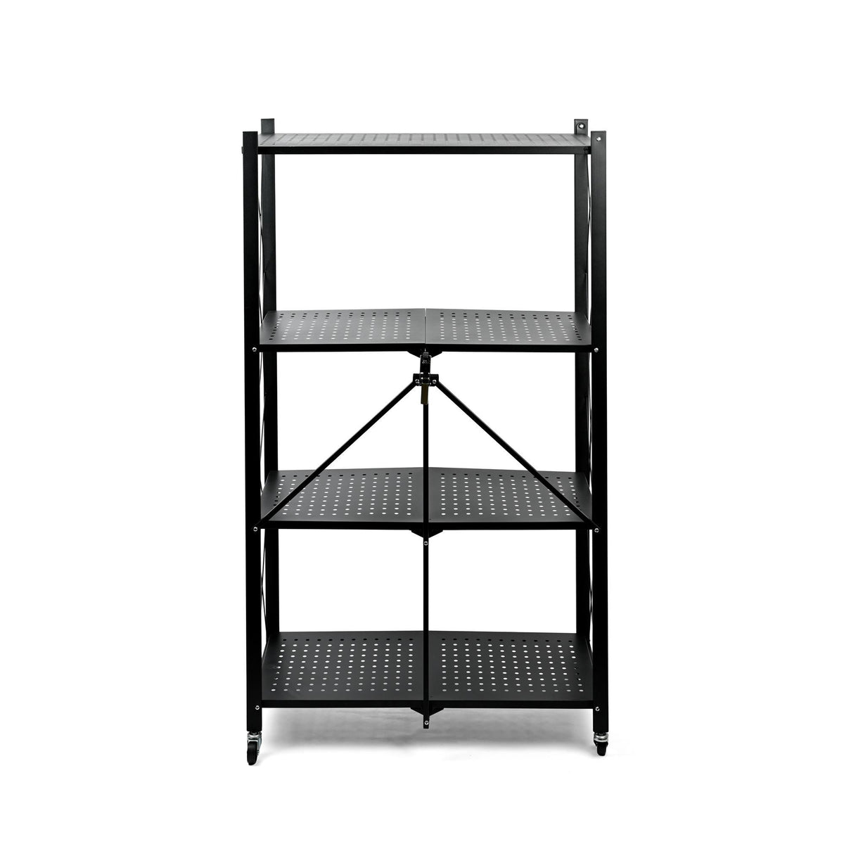Estantería plegable 4 estantes ruedas sin montaje Negro (7)