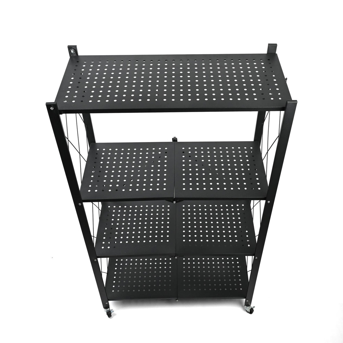 Estantería plegable 4 estantes ruedas sin montaje Negro (8)