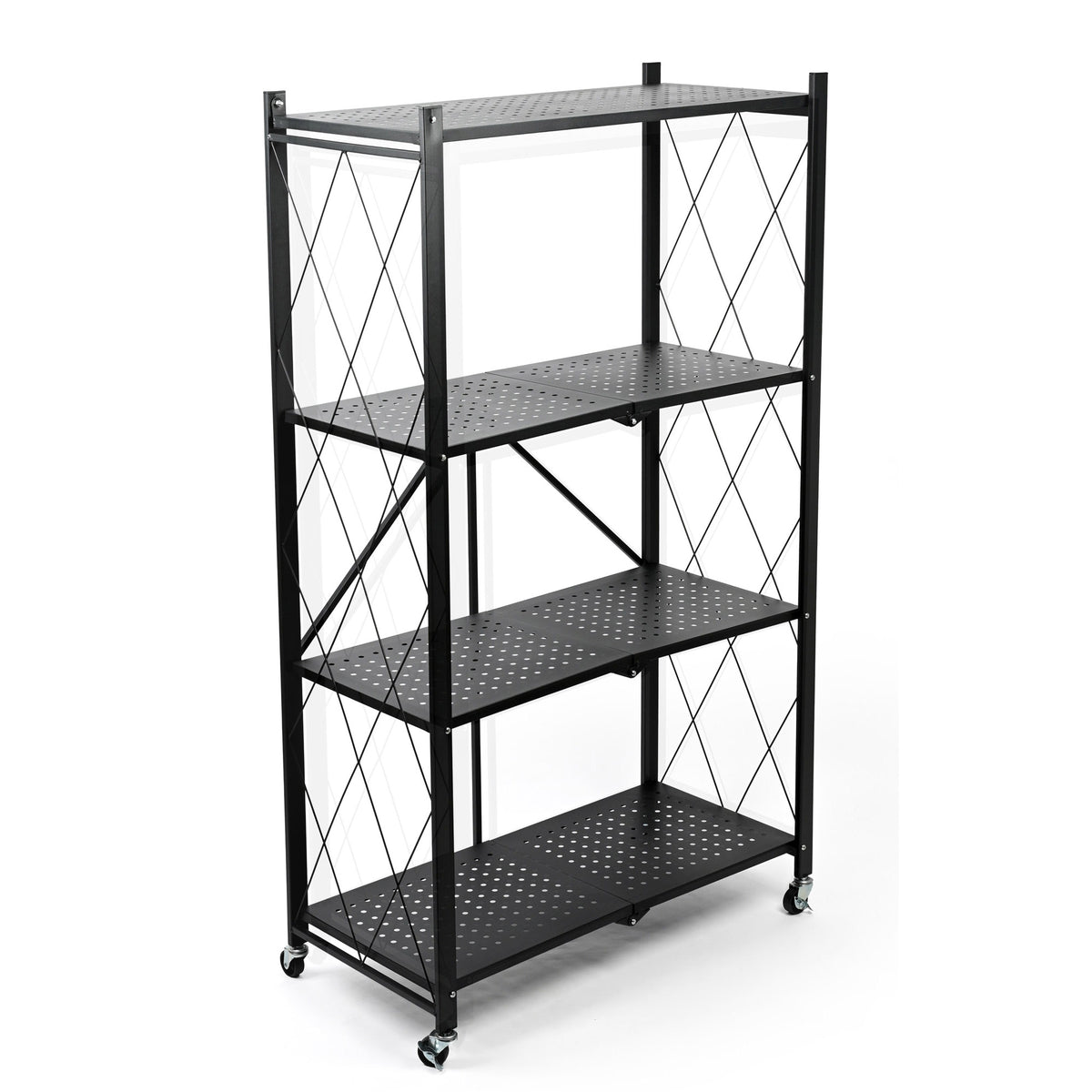 Estantería plegable 4 estantes ruedas sin montaje Negro (13)