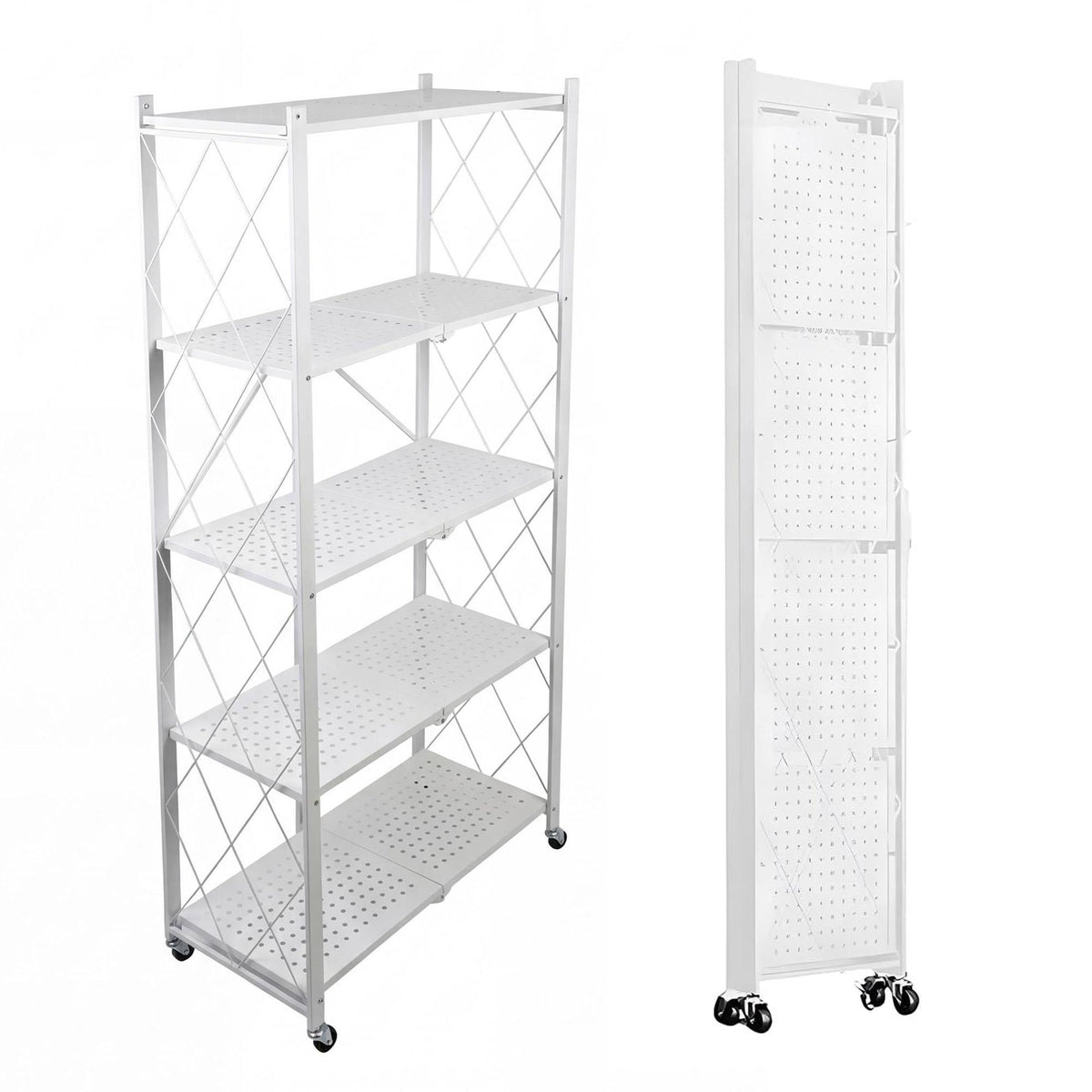Estantería plegable 5 estantes ruedas sin montaje Blanco