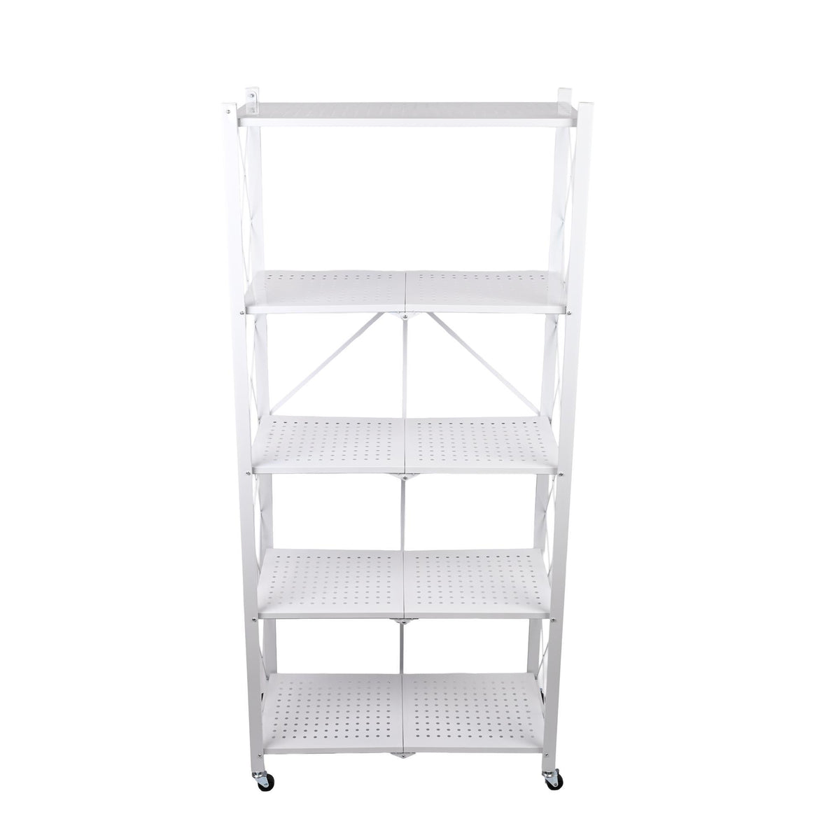 Estantería plegable 5 estantes ruedas sin montaje Blanco (6)