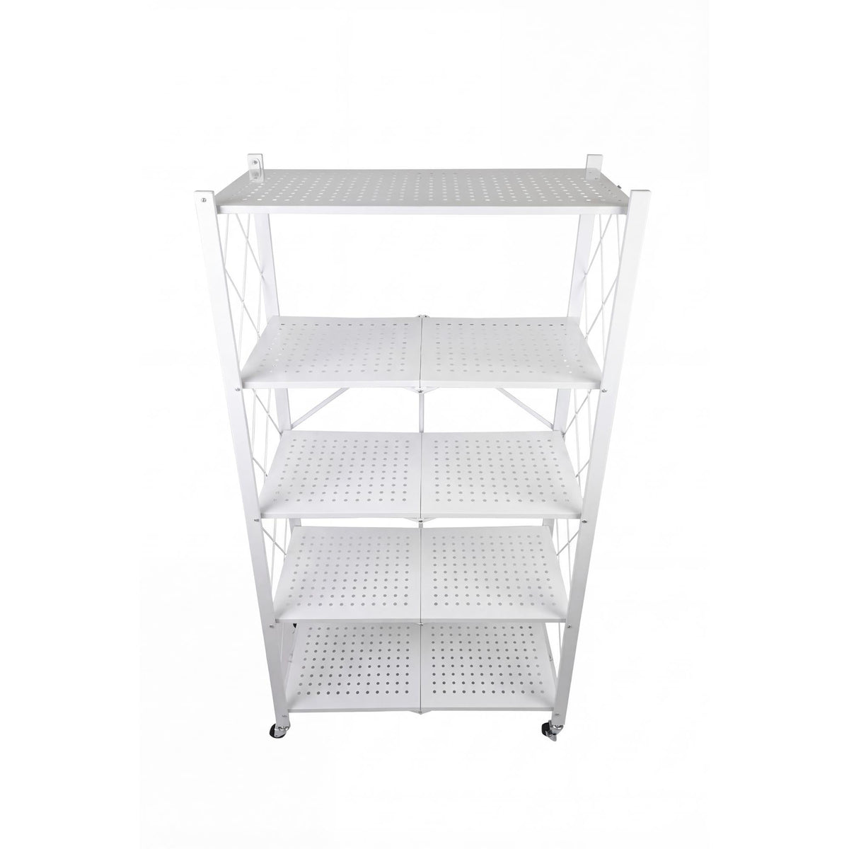 Estantería plegable 5 estantes ruedas sin montaje Blanco (8)