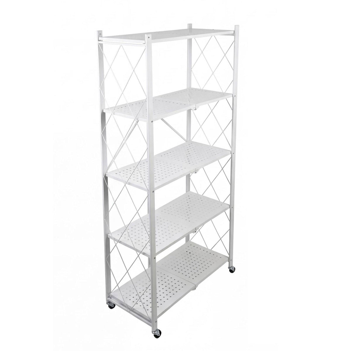 Estantería plegable 5 estantes ruedas sin montaje Blanco (13)