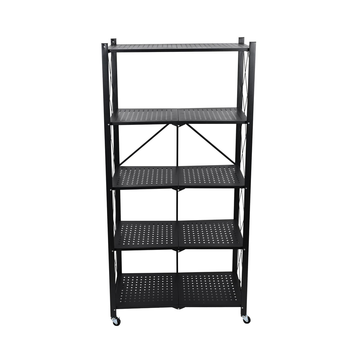 Estantería plegable 5 estantes ruedas sin montaje Negro (6)