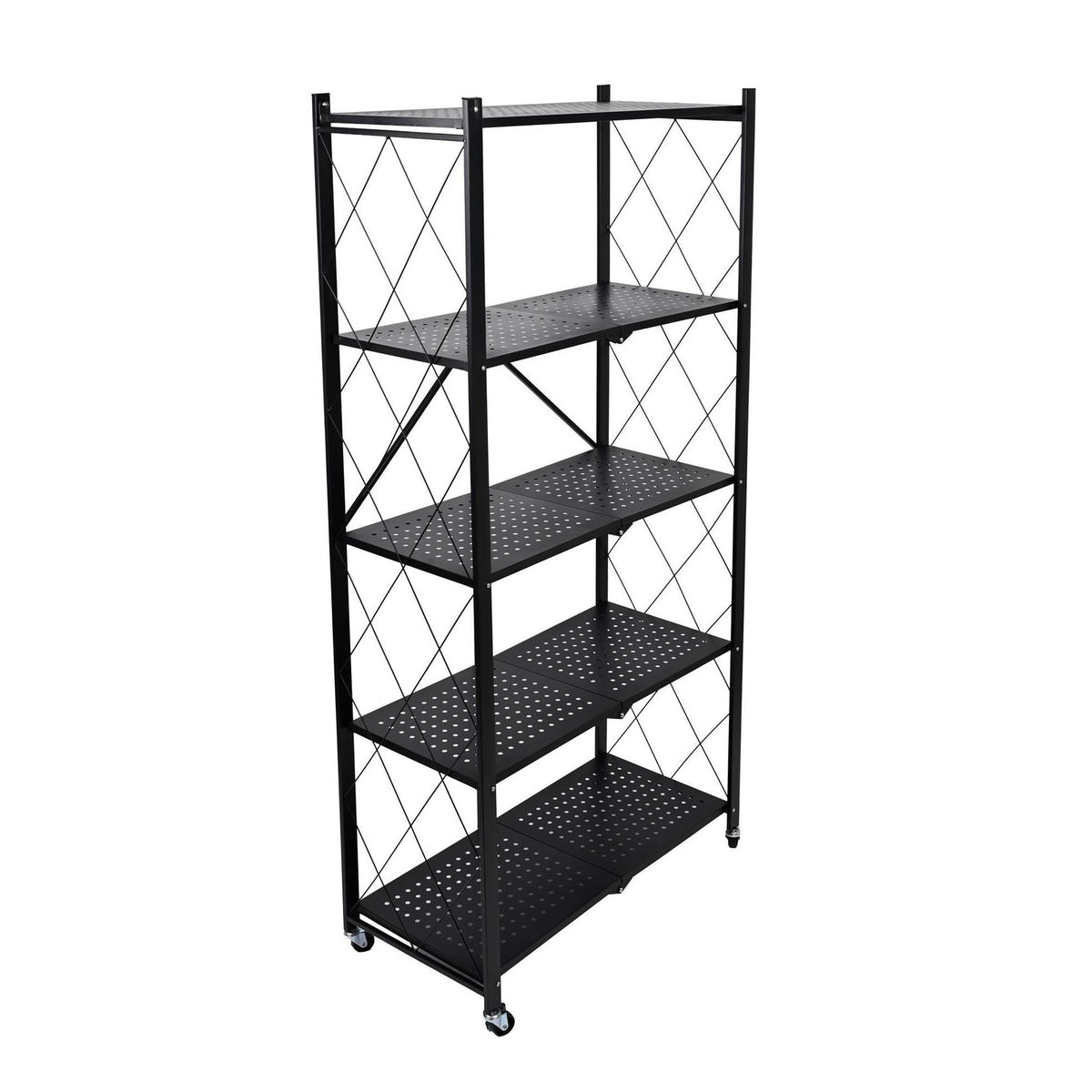 Estantería plegable 5 estantes ruedas sin montaje Negro (13)