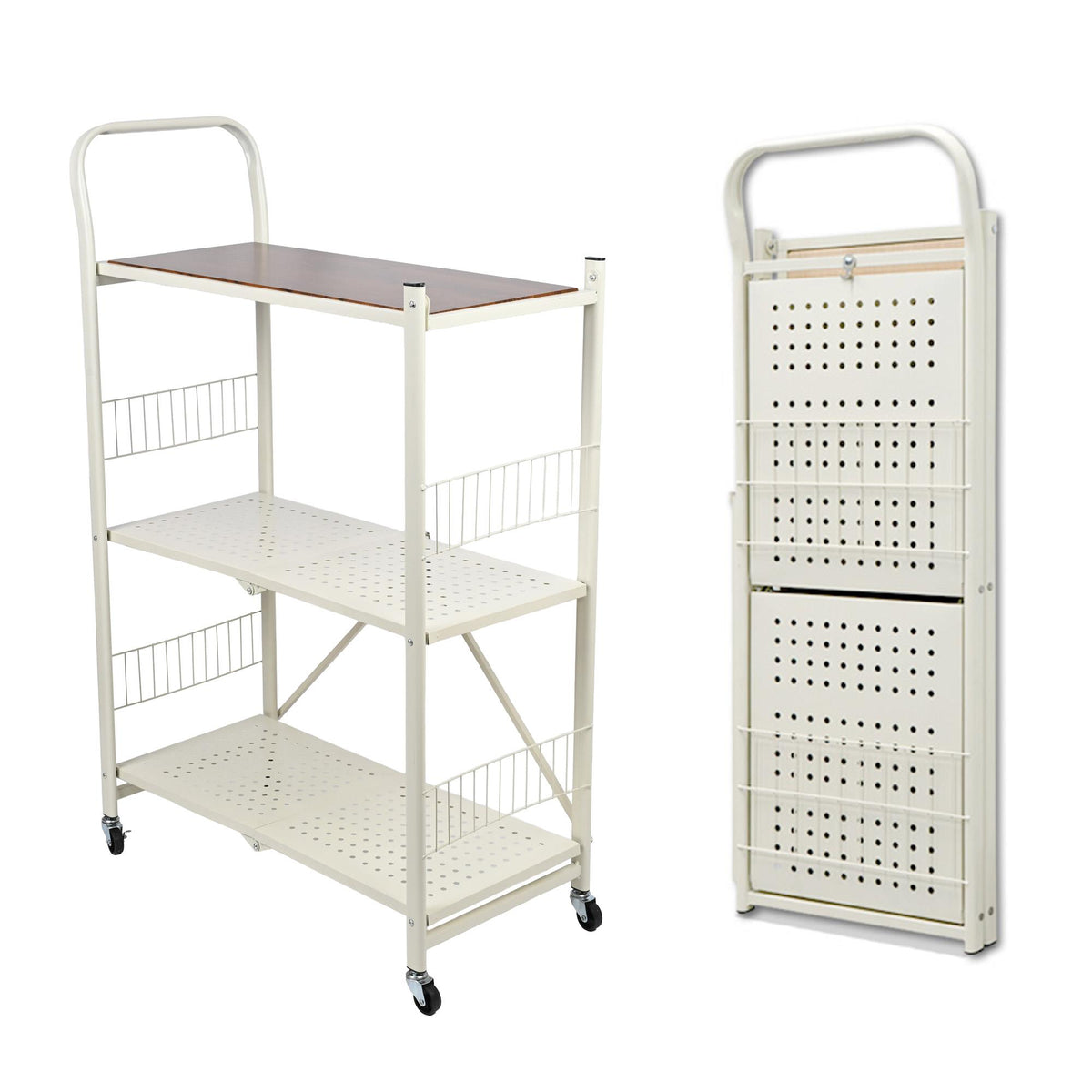 Carrito estantería plegable 3 estantes Blanco 66x34x105