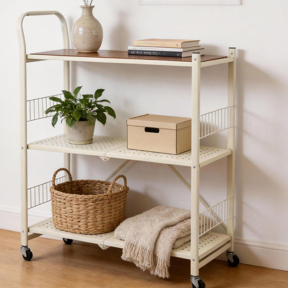 Carrito estantería plegable 3 estantes Blanco 66x34x105 (4)