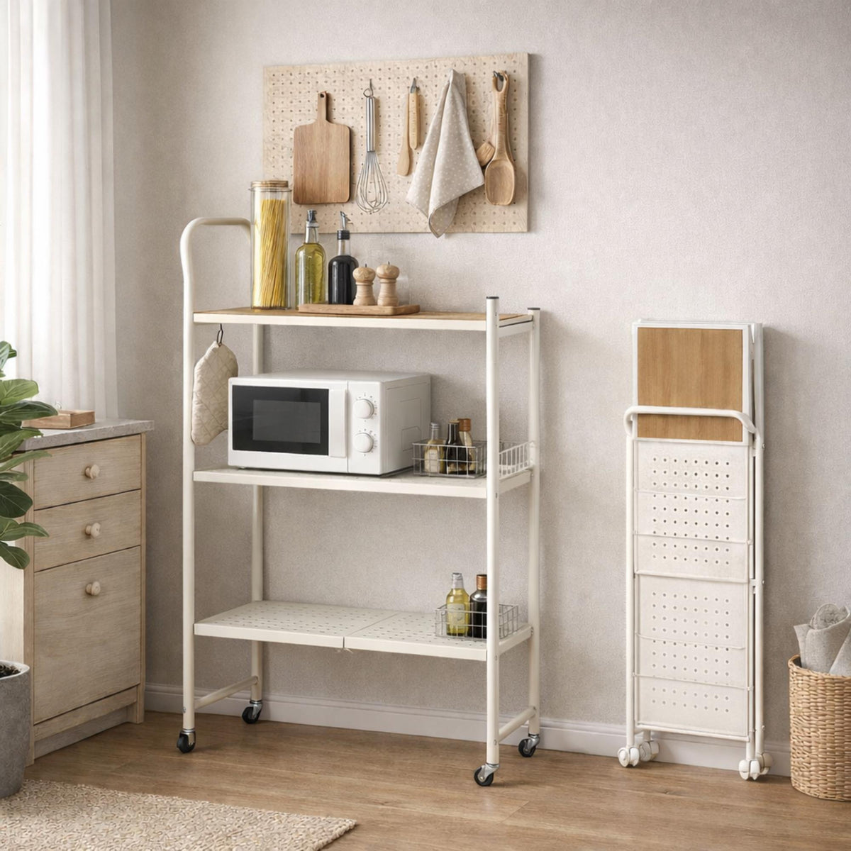 Carrito estantería plegable 3 estantes Blanco 66x34x105 (14)