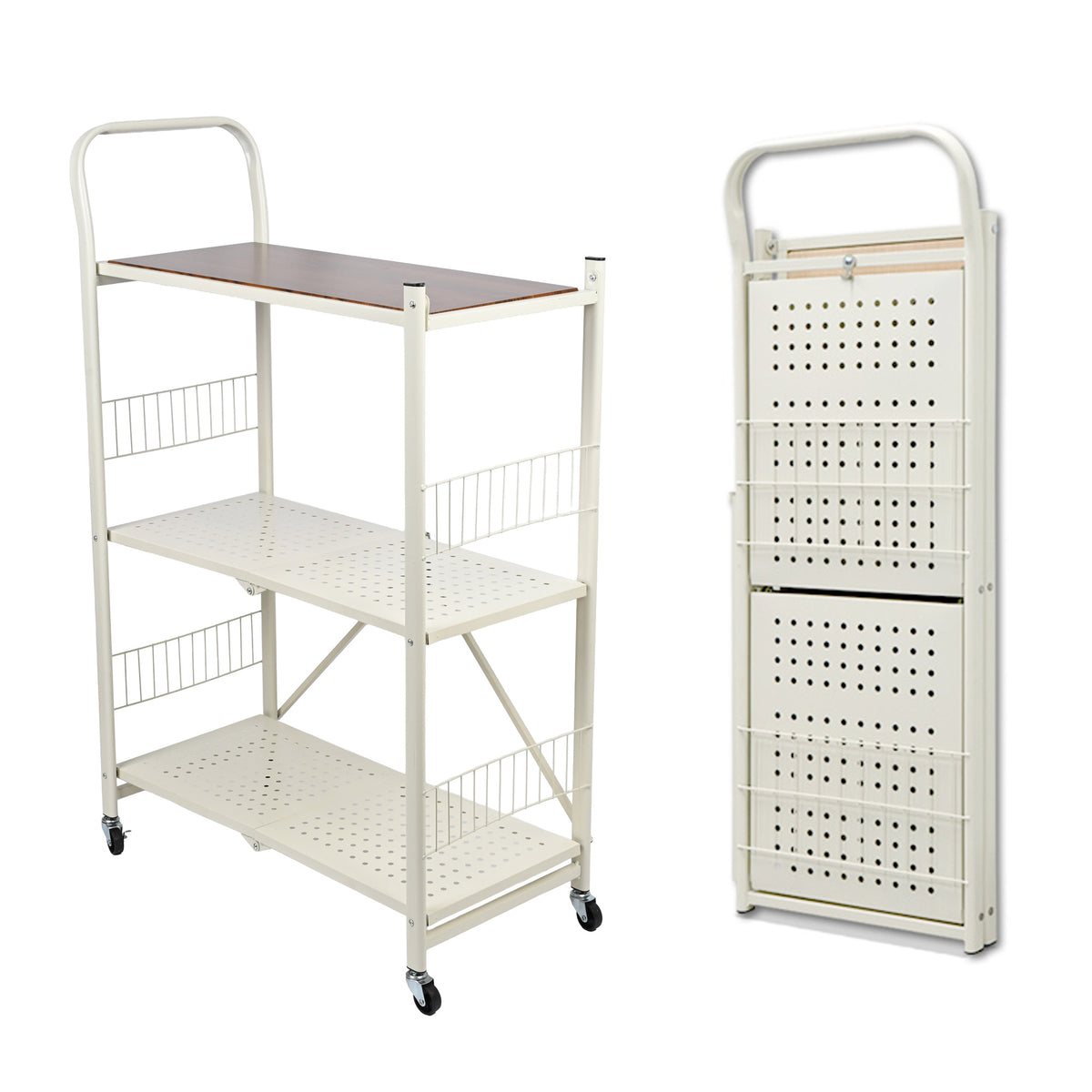 Carrito estantería plegable 3 estantes Blanco 76x34x105