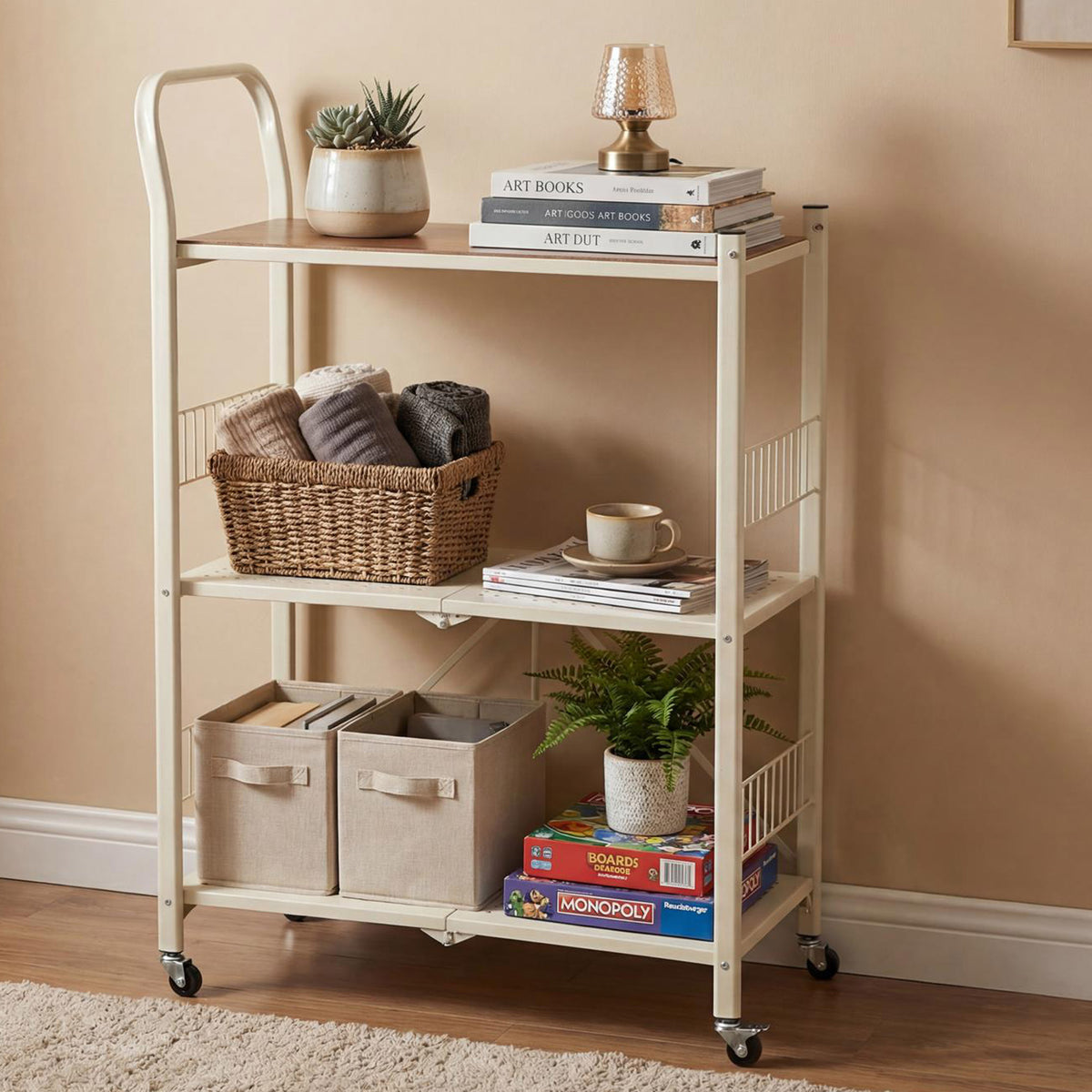 Carrito estantería plegable 3 estantes Blanco 76x34x105 (3)