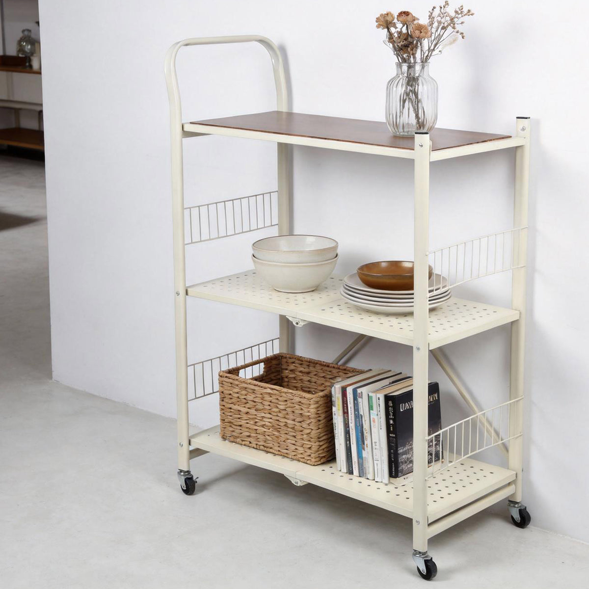 Carrito estantería plegable 3 estantes Blanco 76x34x105 (4)