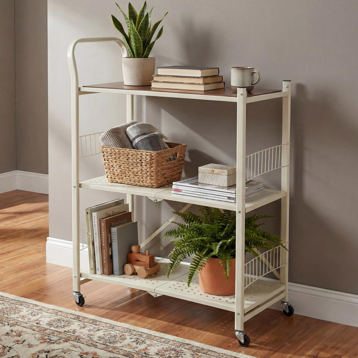 Carrito estantería plegable 3 estantes Blanco 86x34x105 (4)