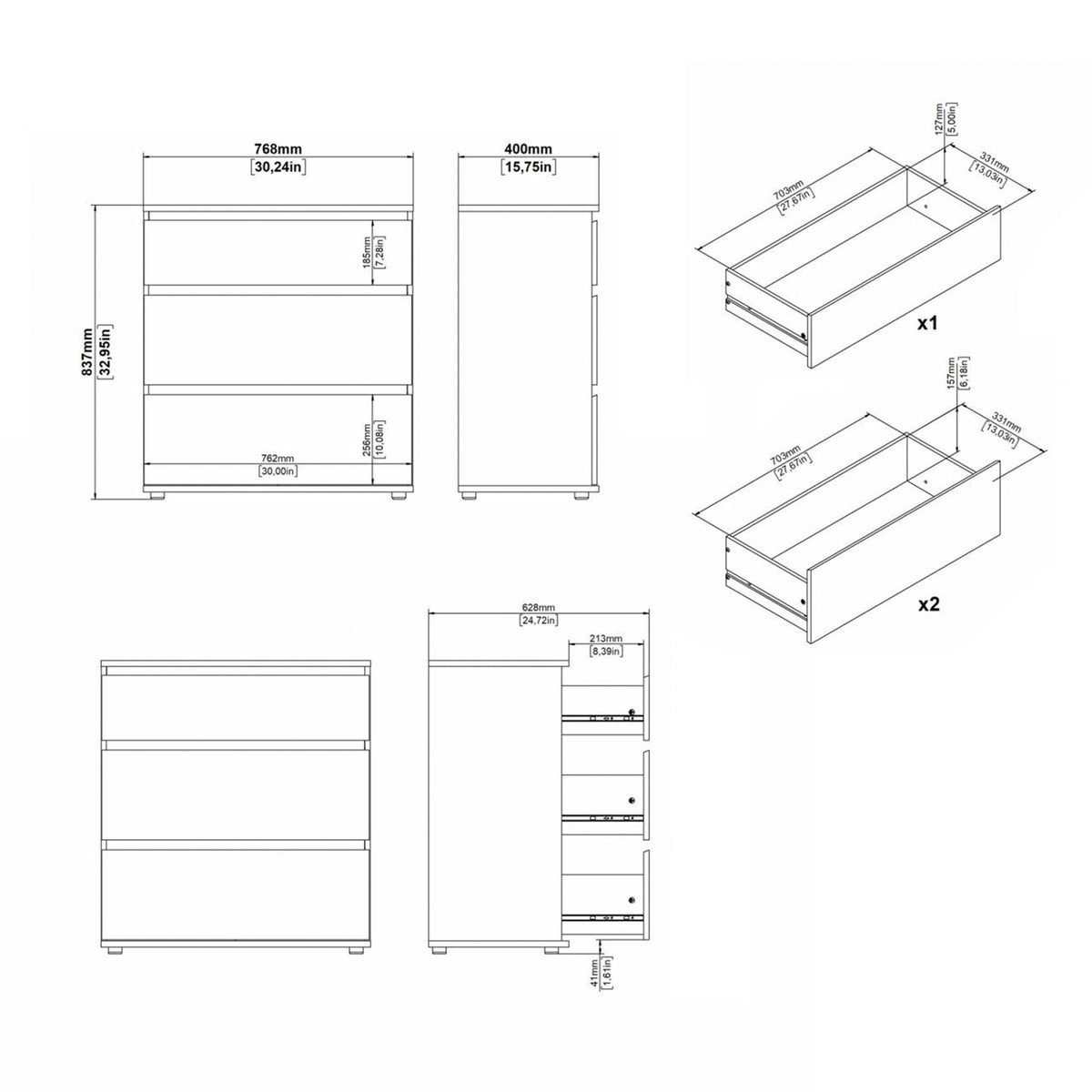 Cómoda dormitorio 3 cajones color blanco 77x40x84cm (3)
