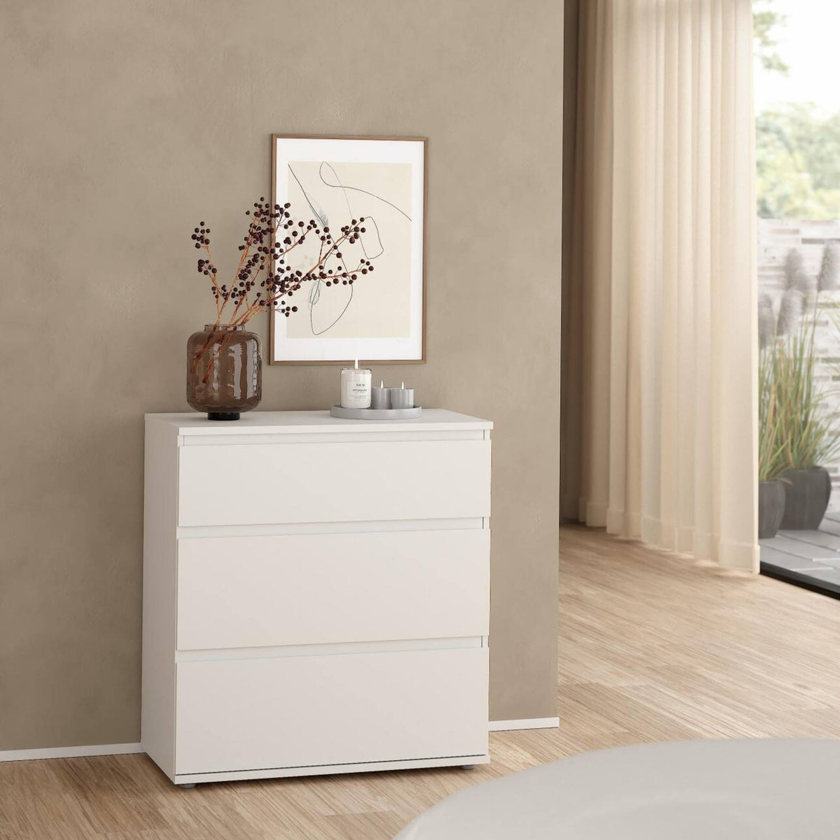 Cómoda dormitorio 3 cajones color blanco 77x40x84cm (4)