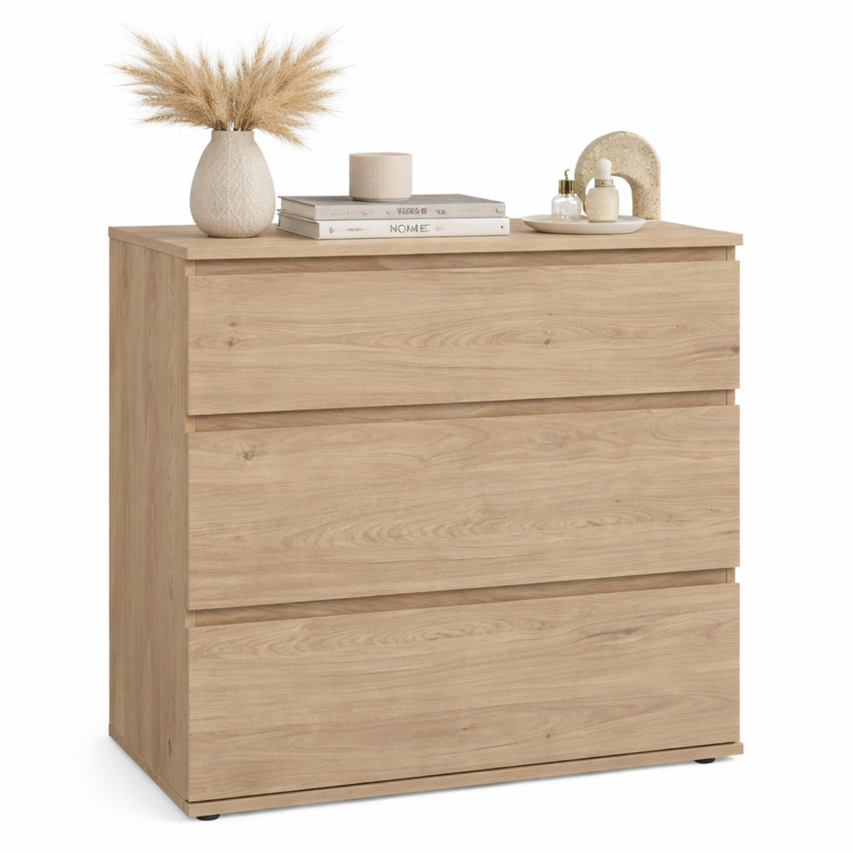 Cómoda dormitorio 3 cajones color roble 77x40x84cm (10)