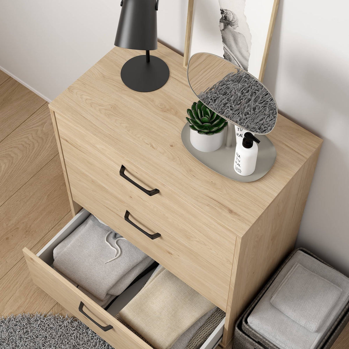 Cómoda 3 cajones Eria Oak color roble 71x40x83cm (4)
