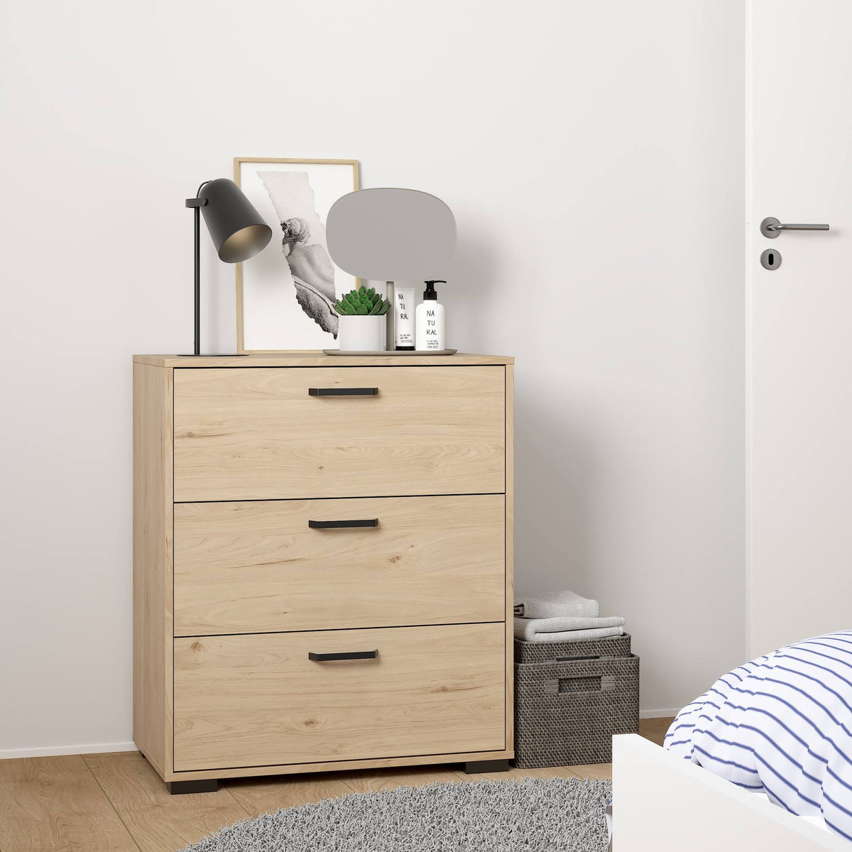 Cómoda 3 cajones Eria Oak color roble 71x40x83cm (5)