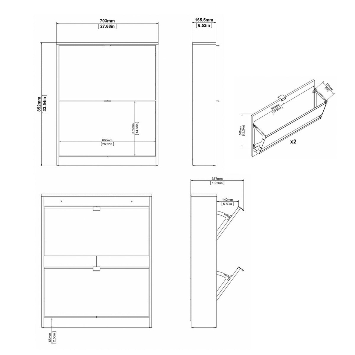 Zapatero abatible 2 compartimentos blanco 71x15x86 cm (3)