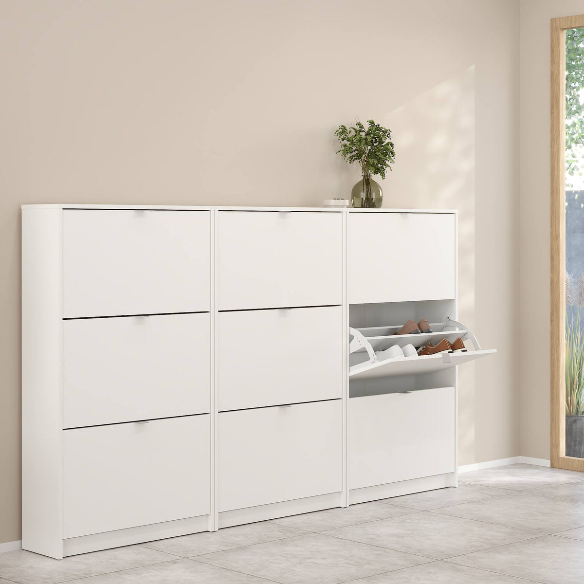 Zapatero abatible 3 compartimentos 2 niveles blanco 71x25x124 cm (5)