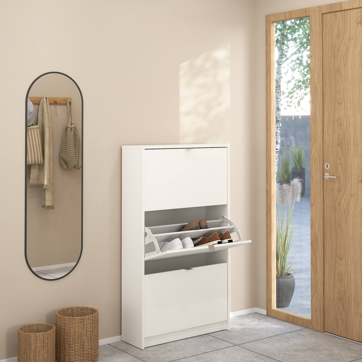 Zapatero abatible 3 compartimentos 2 niveles blanco 71x25x124 cm (6)