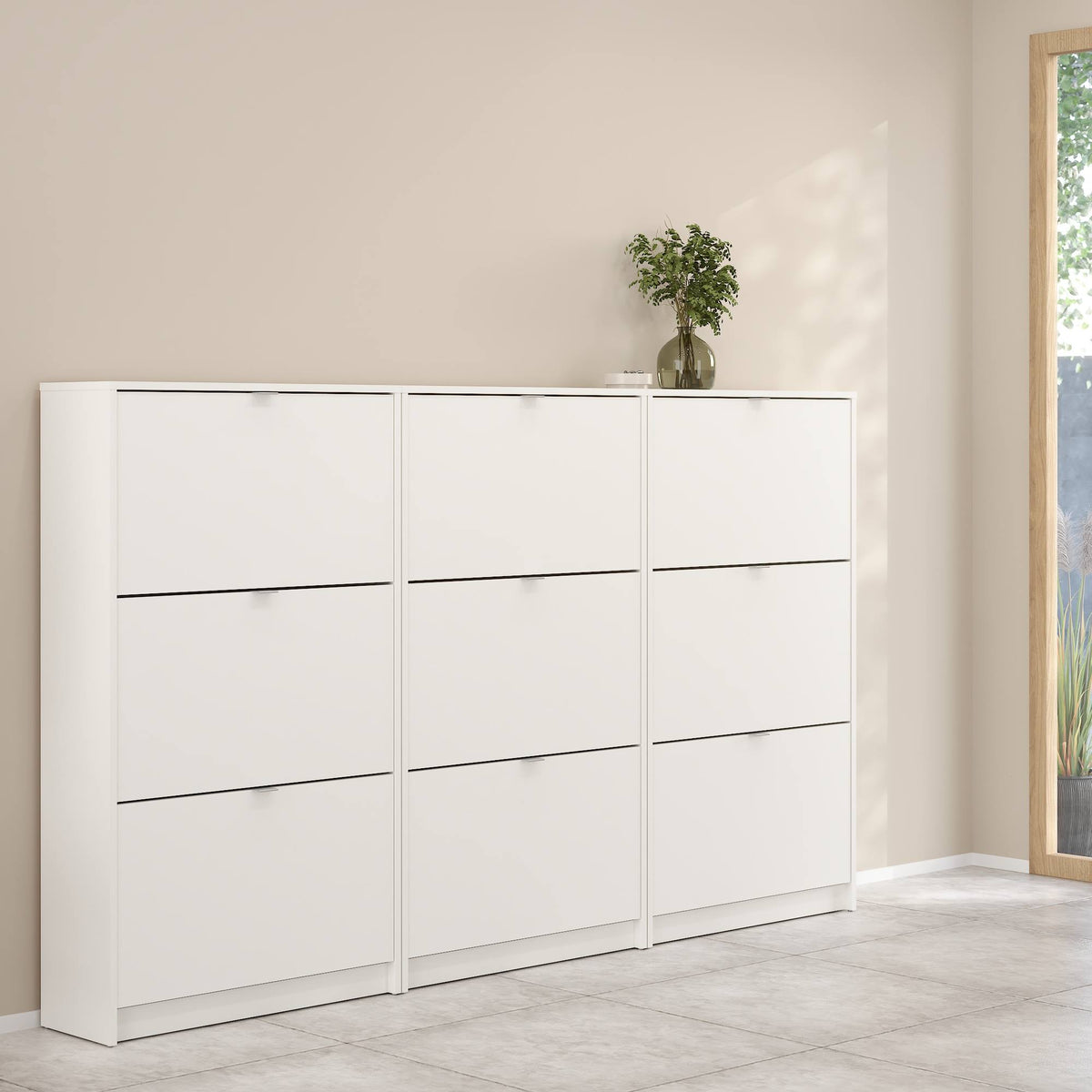 Zapatero abatible 3 compartimentos 2 niveles blanco 71x25x124 cm (7)