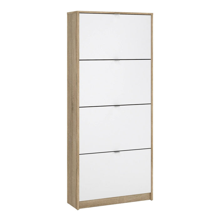Zapatero abatible 4 puertas roble patinado y blanco 71x25x162cm