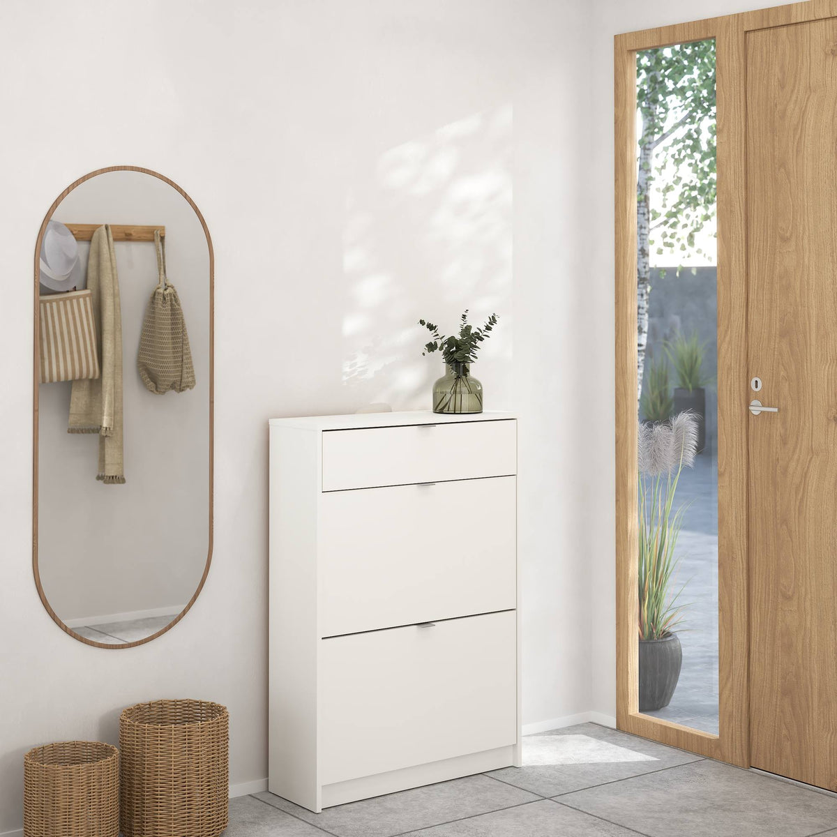 Zapatero abatible Adaja 2 puertas y cajón blanco 71x25x102cm (4)
