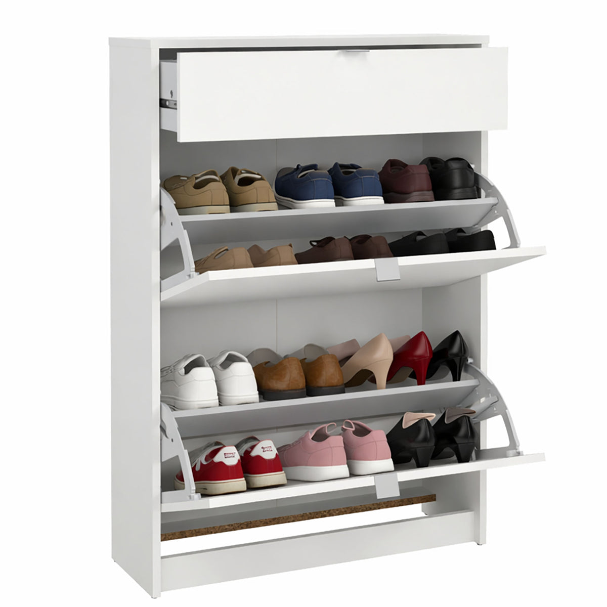 Zapatero abatible Adaja 2 puertas y cajón blanco 71x25x102cm (10)